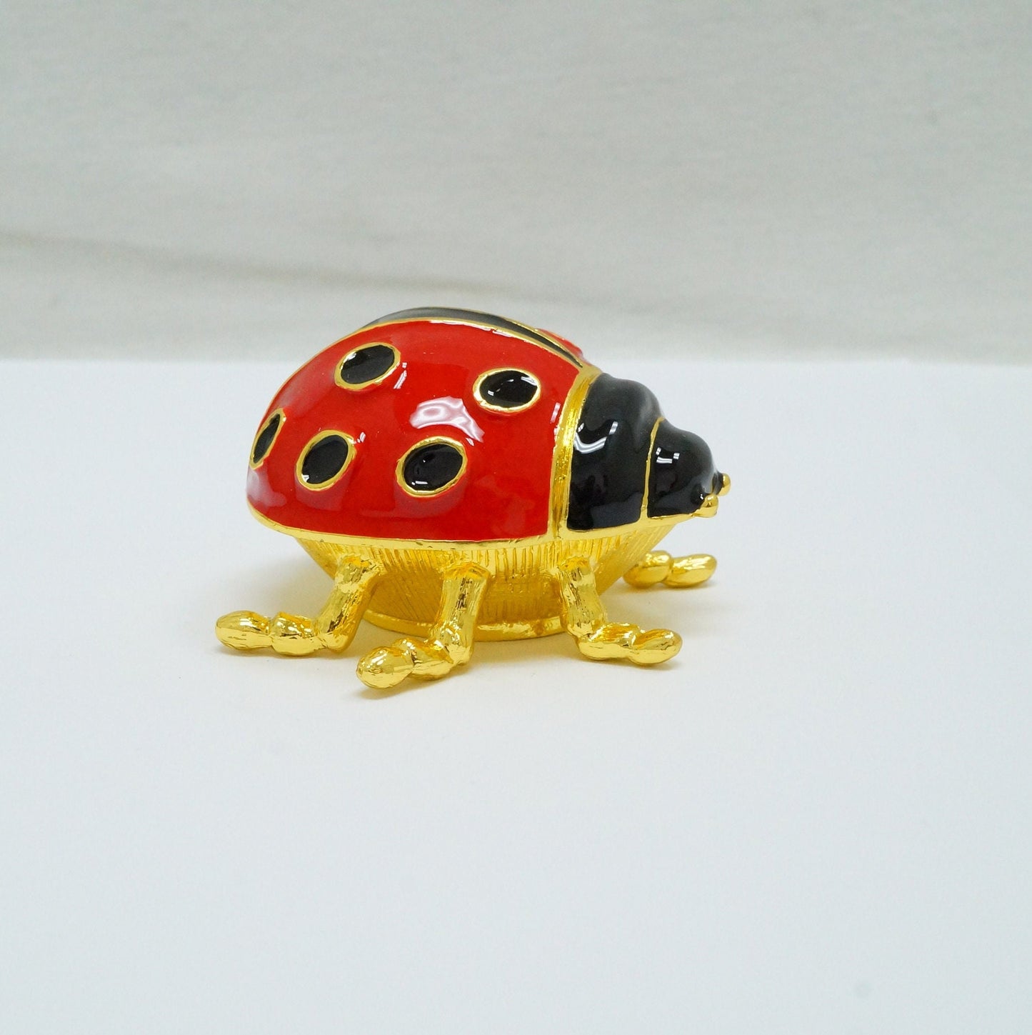 Cristiani Collezione Red Black Gold Enameled Painted Pewter Lady Bug Trinket 14K Gold Plated