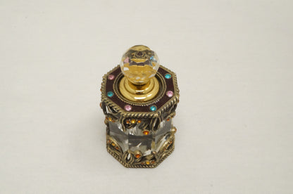 Vintage Cristiani Collezione Essential Oil Perfume Crystal Pewter Glass Bottles 14K Gold Plated