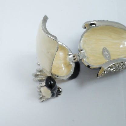 Cristiani Collezione Mother and Baby Penguins Jeweled Pewter Enameled Trinket Box 14K Gold Plated