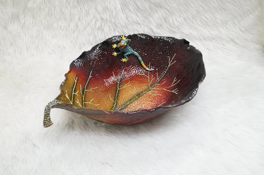 Playful Chameleon in Autumn Decorative Bowl