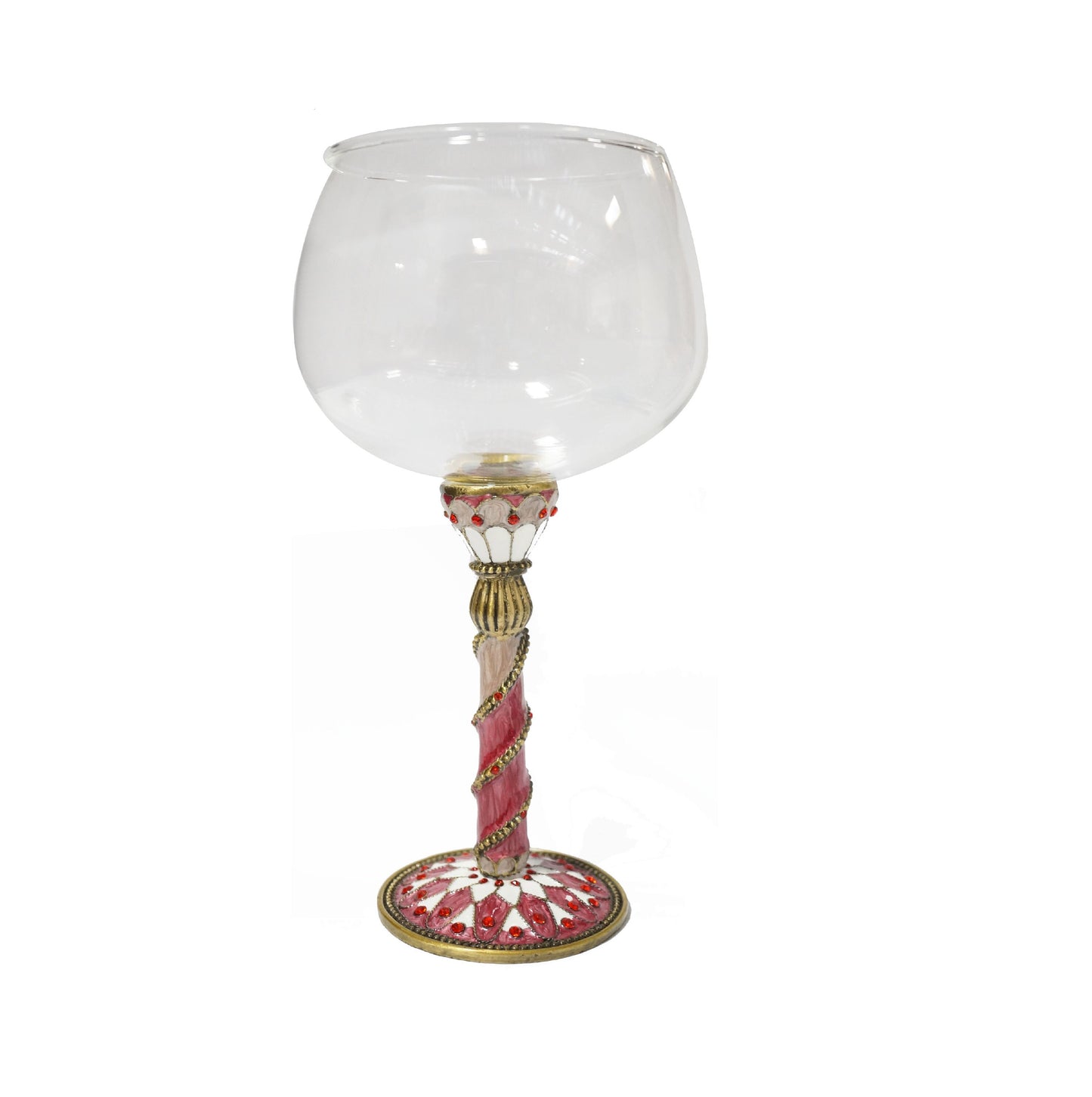 Cristiani Collezione Wine Glass with Decorative Pewter Stem Base 14K Gold Plated