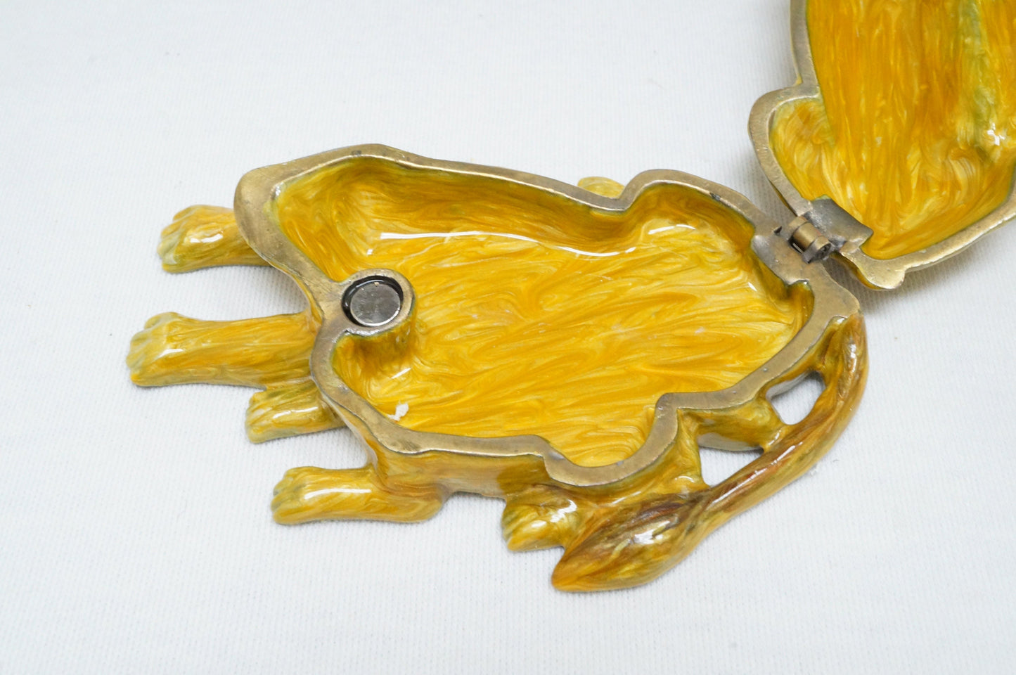 Playful Mom and Cub Puma Trinket box Pewter Enameled 14K Gold Plated