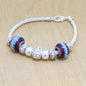 Faux Beaded Multi Silver Toned Charms Faux Braided Leather Bracelet Fashion Jewelry