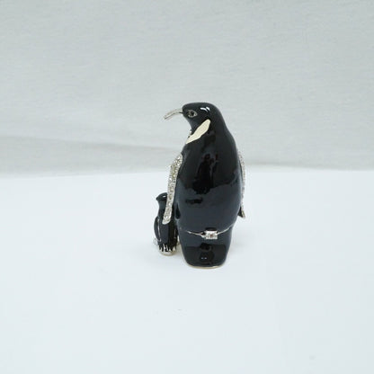 Cristiani Collezione Mother and Baby Penguins Jeweled Pewter Enameled Trinket Box 14K Gold Plated