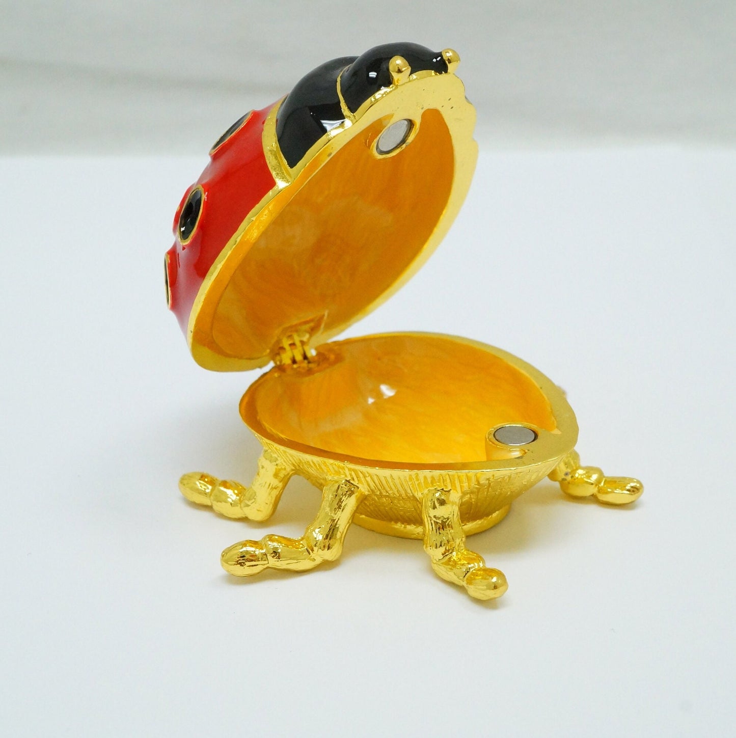 Cristiani Collezione Red Black Gold Enameled Painted Pewter Lady Bug Trinket 14K Gold Plated