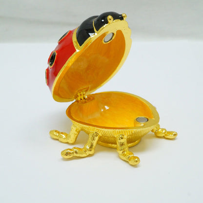 Cristiani Collezione Red Black Gold Enameled Painted Pewter Lady Bug Trinket 14K Gold Plated
