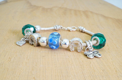 Faux Beaded Multi Charms Silver Toned Bracelet Fashion Jewelry