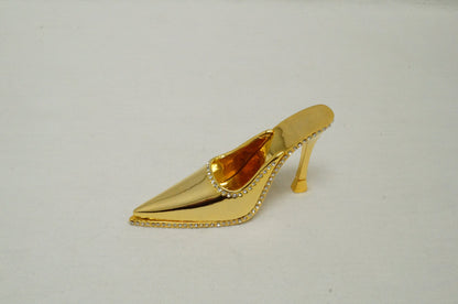 LAST PIECE - Gold Tones Crystal Jeweled Pewter Miniature Shoe Paperweight Ornament 14K Gold Plated