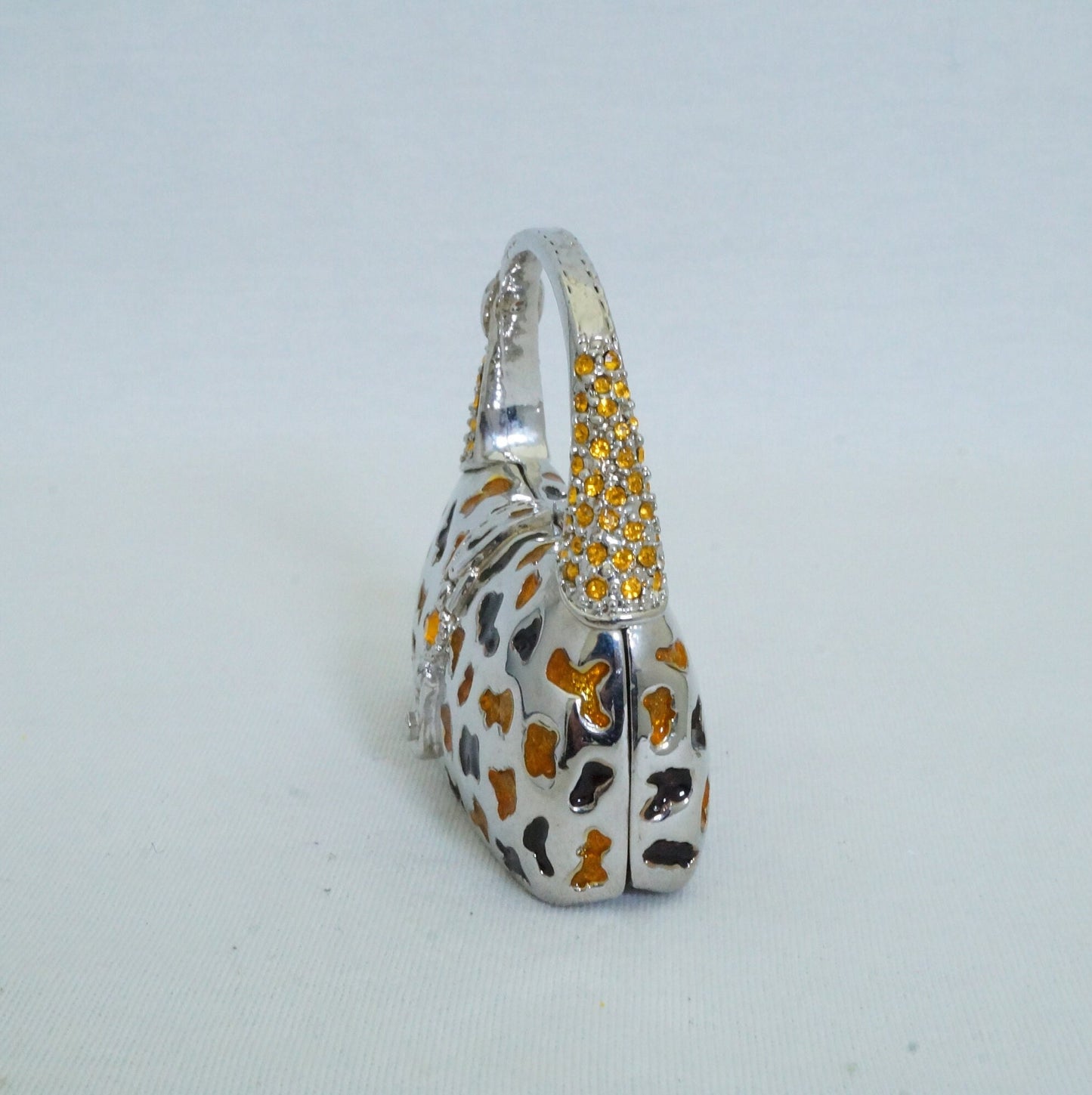 LAST PIECE - Vintage Silver Gold Brown Handbag Trinket Box Pewter Jeweled Enameled