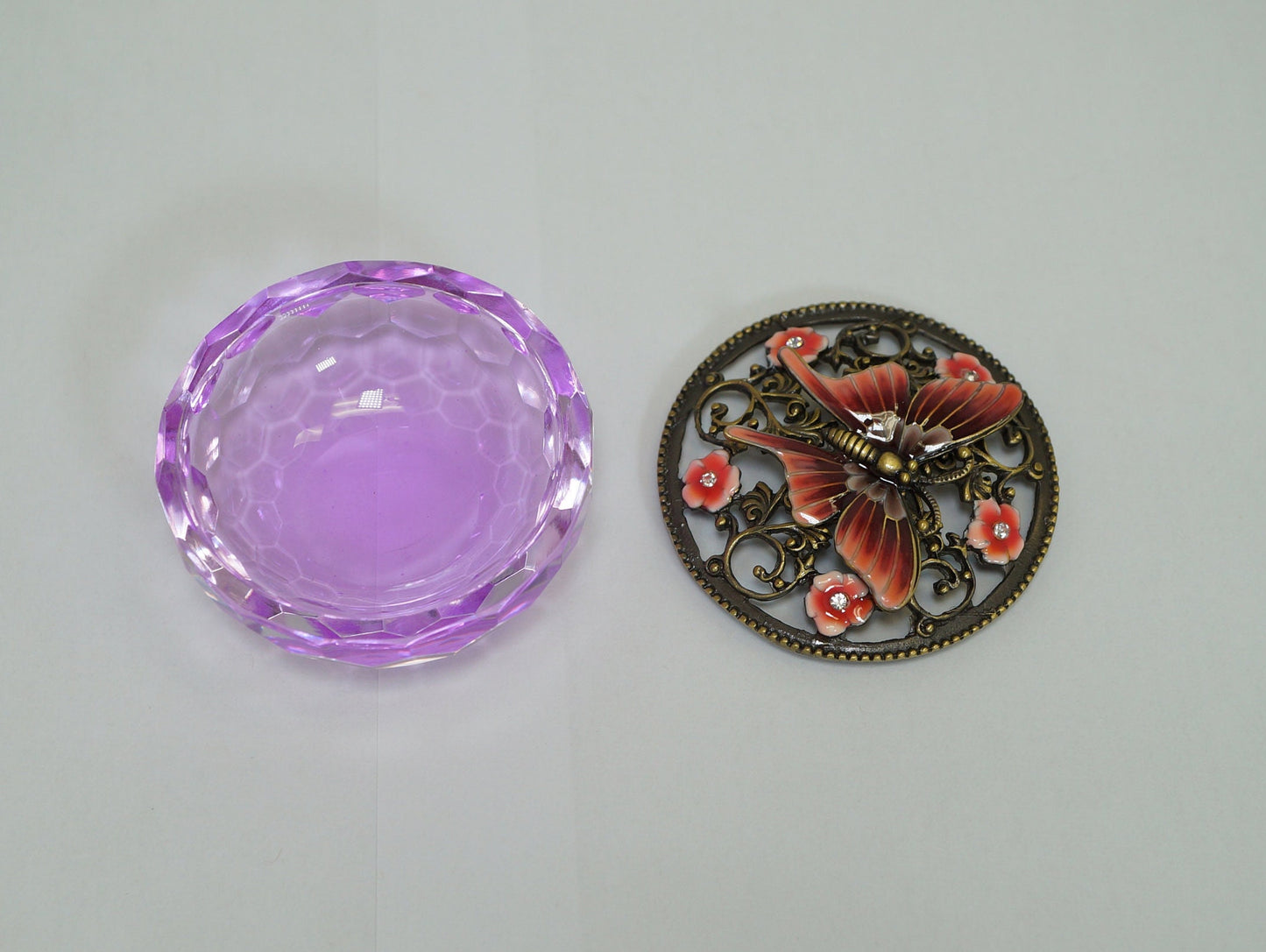 Cristiani Collezione Jewelry Purple Crystal Base with Flower Lid 14K Gold Plated