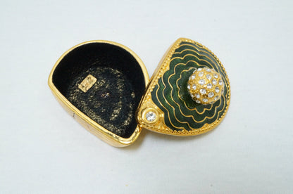 Vintage Golf Clubhead Pattern Gold Green Trinket Box Pewter Enameled Jeweled 14K Gold Plated