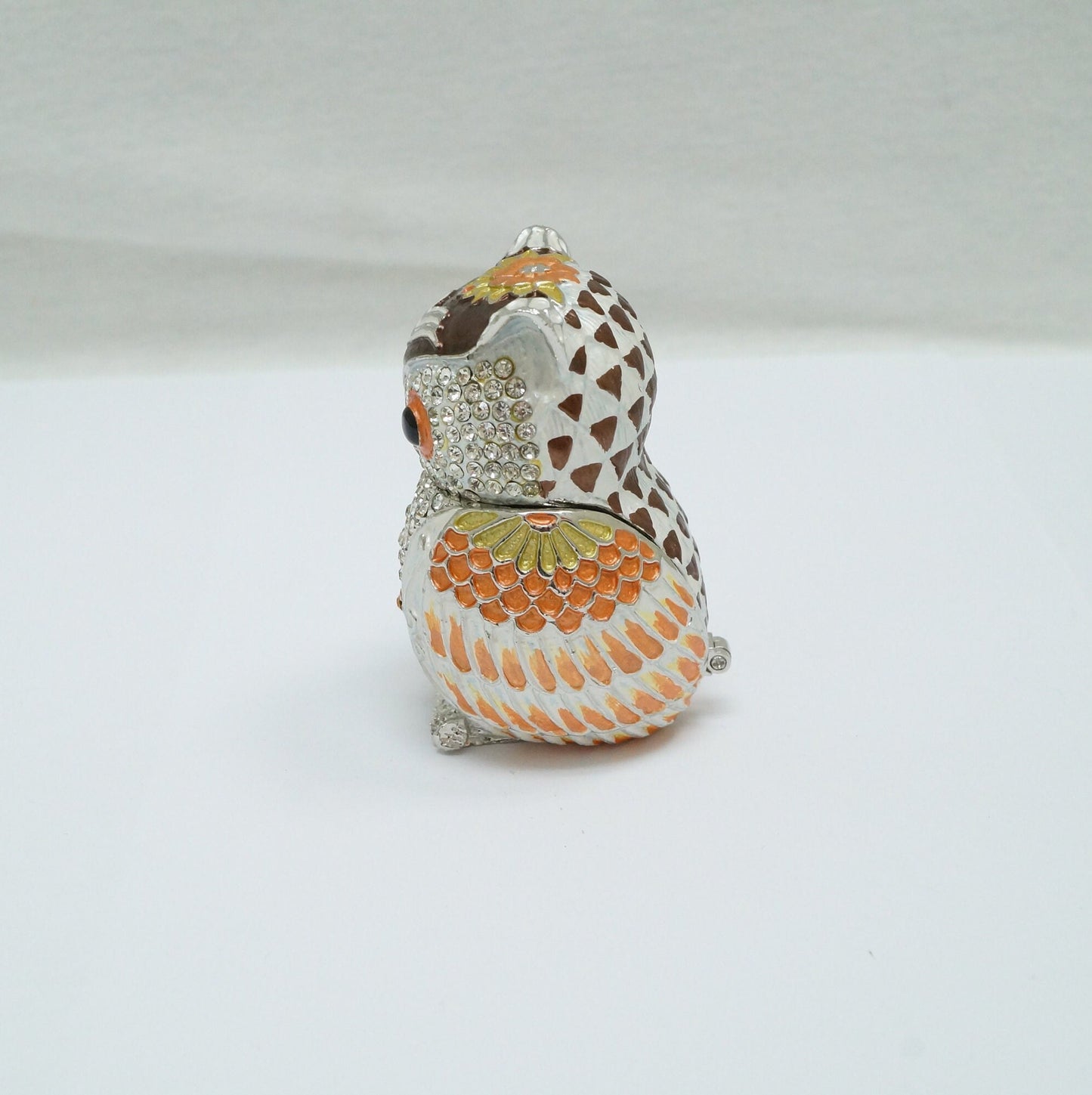 Cristiani Collezione Owl Jeweled Pewter Enameled Trinket Box 14K Gold Plated