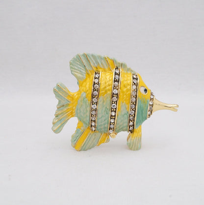 Cristiani Collezione Tropical Butterfly Fish Trinket Pewter Jeweled Enameled 14K Gold Plated