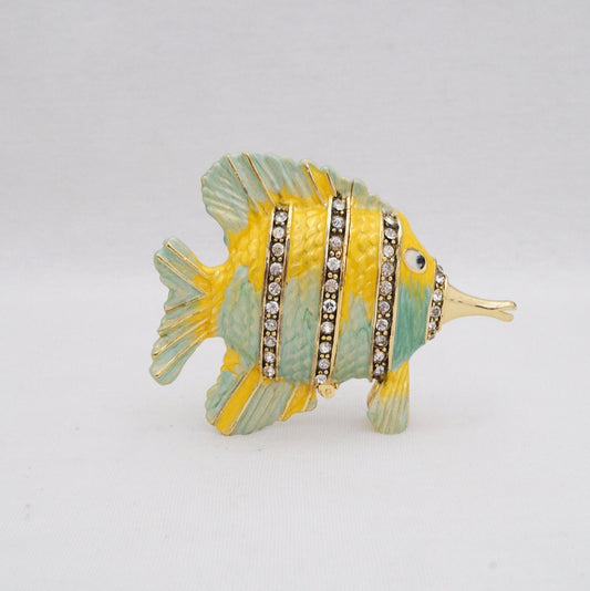 Cristiani Collezione Tropical Butterfly Fish Trinket Pewter Jeweled Enameled 14K Gold Plated