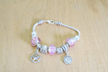 Faux Beaded Multi Charms Silver Toned Bracelet Fashion Jewelry