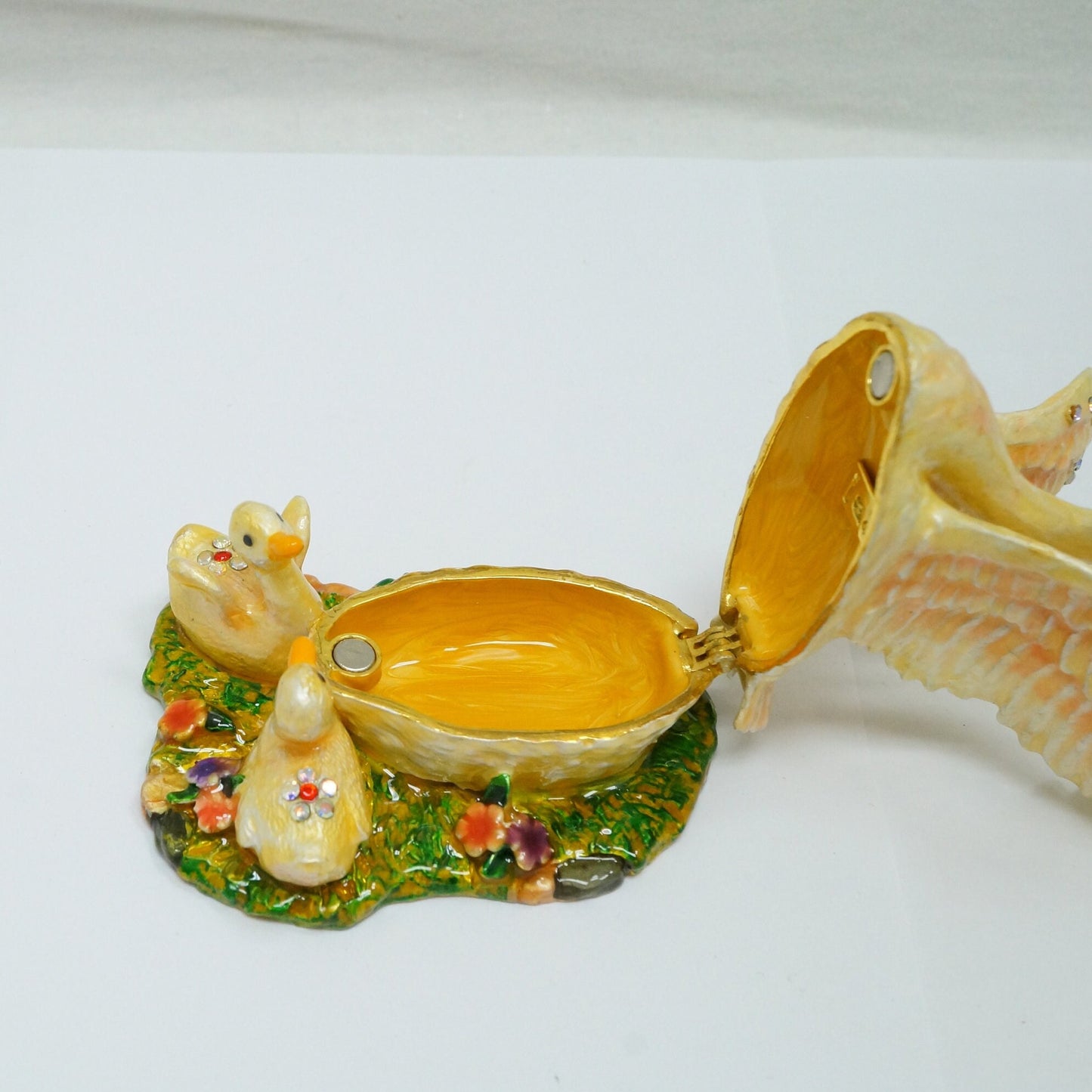 Vintage Mother Swan with Two Babies Swan Jeweled Pewter Trinket