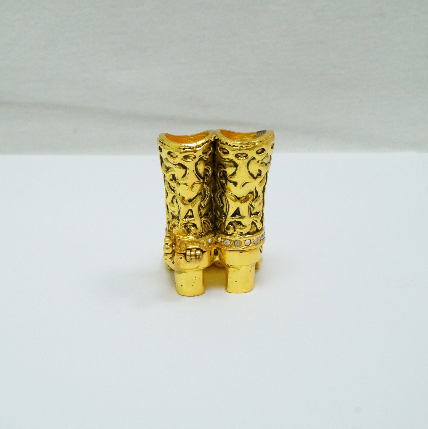 Cristiani Collezione Gold Toned Western Cowboy Boots Jeweled Pewter Trinket 14K Gold Plated