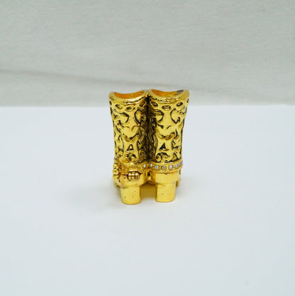 Cristiani Collezione Gold Toned Western Cowboy Boots Jeweled Pewter Trinket 14K Gold Plated