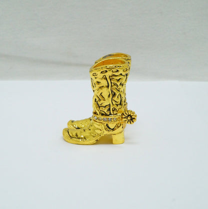 Cristiani Collezione Gold Toned Western Cowboy Boots Jeweled Pewter Trinket 14K Gold Plated