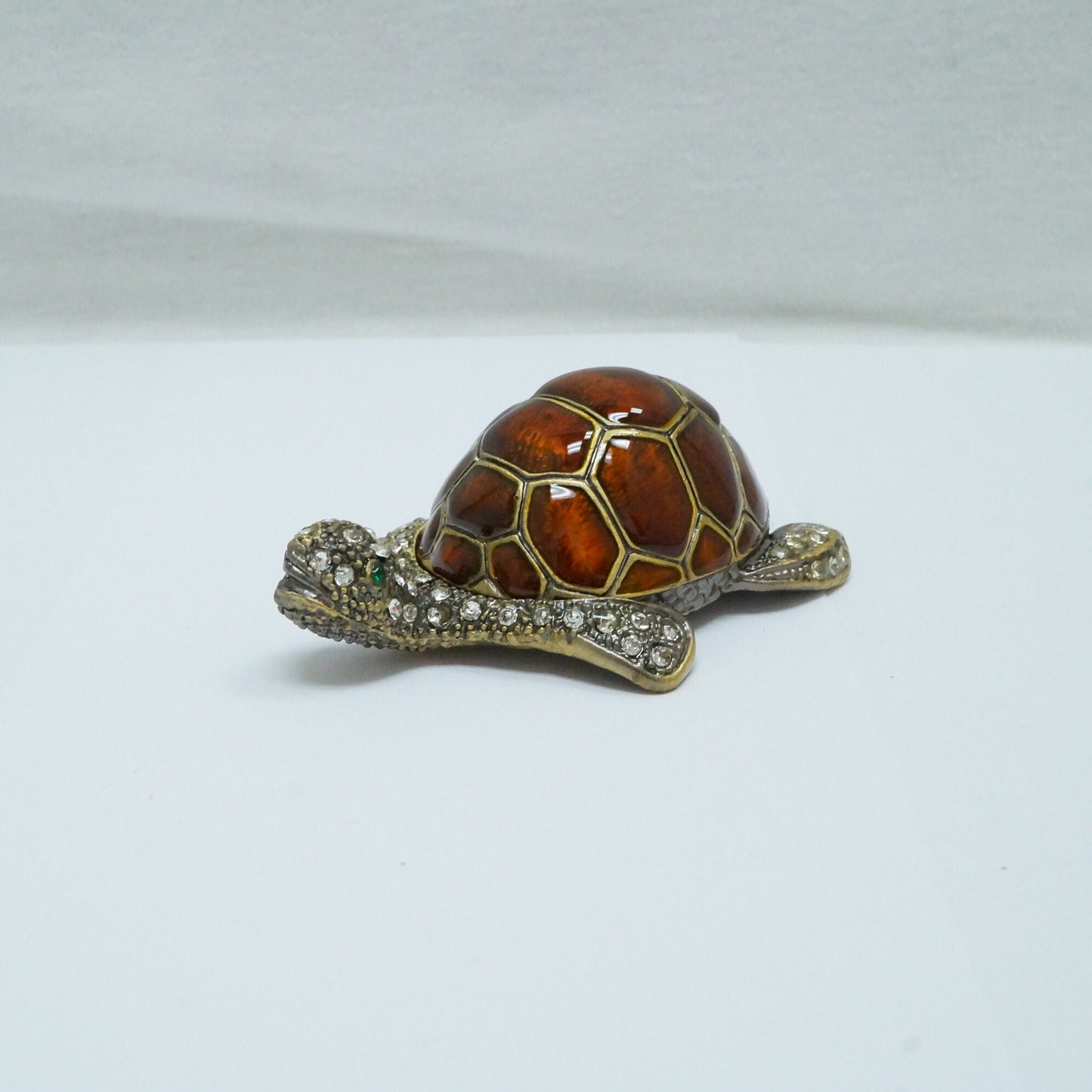 Cristiani Collezione Brown with Silver Crystal Jeweled Turtle Pewter Enameled Trinket Box