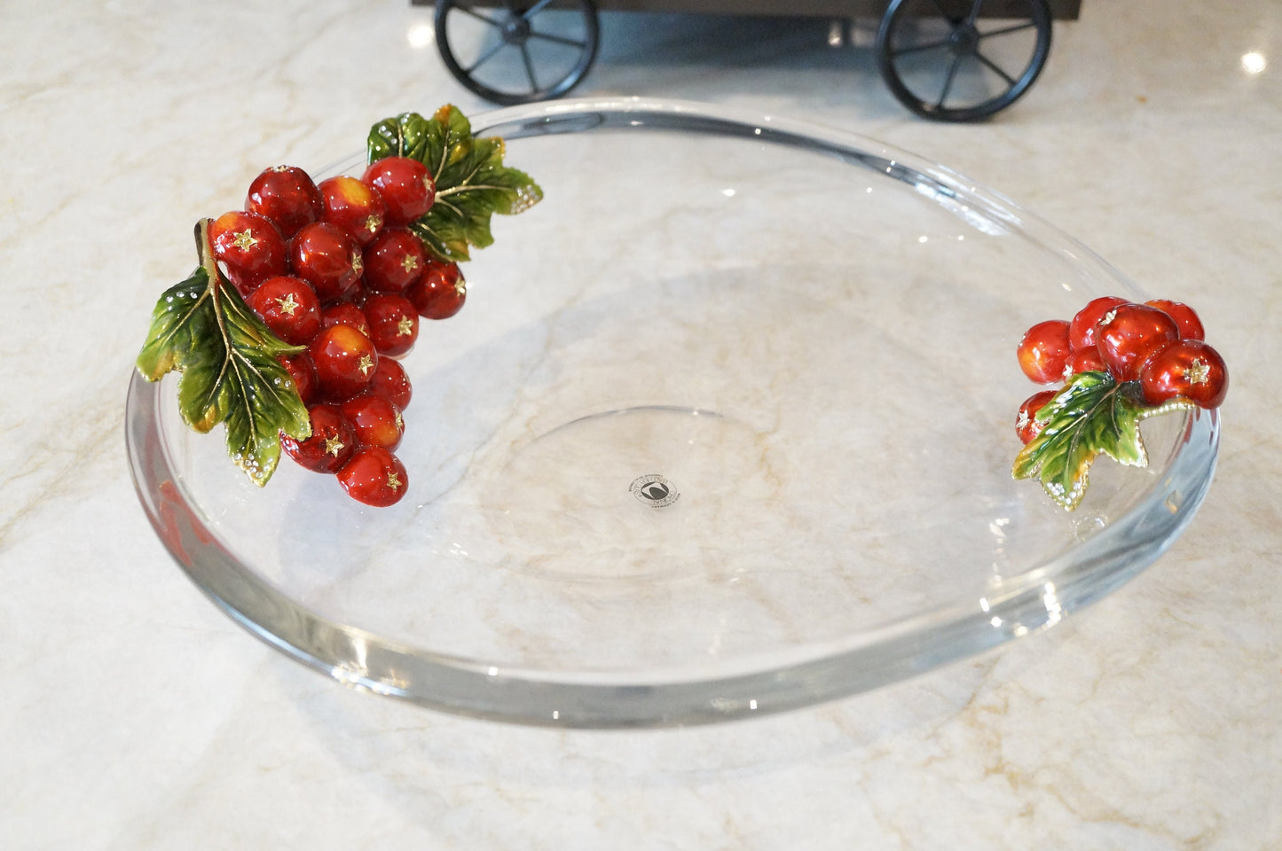 Red Apple Oval Wavy Edge Decorative Tray 14K Gold Plated