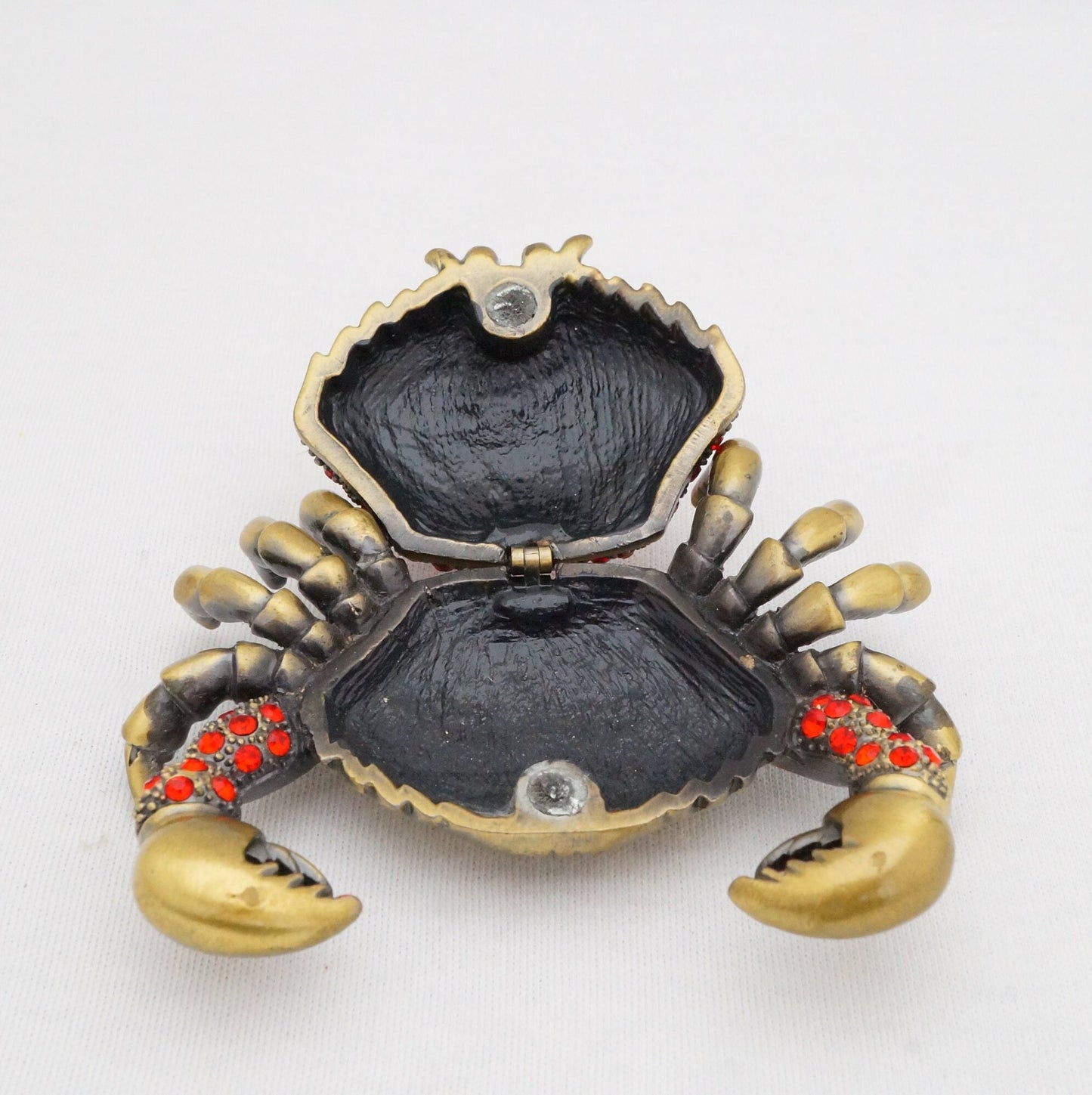 Cristiani Collezione Vintage Crystal Crab Trinket Box Pewter Jeweled Enameled