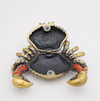 Cristiani Collezione Vintage Crystal Crab Trinket Box Pewter Jeweled Enameled