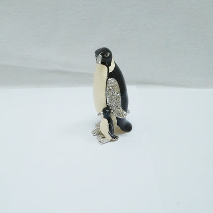 Cristiani Collezione Mother and Baby Penguins Jeweled Pewter Enameled Trinket Box 14K Gold Plated