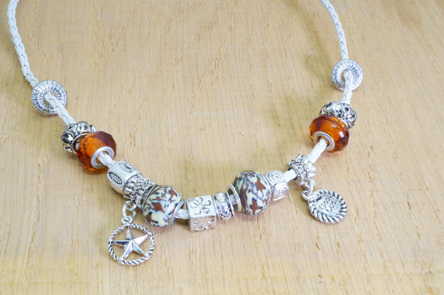 Faux Leather Charms Rhinestone Beaded Choker Necklace