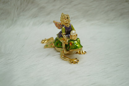 Cristiani Collezione Girl Fairy on Frog Trinket Box 14K Gold Plated
