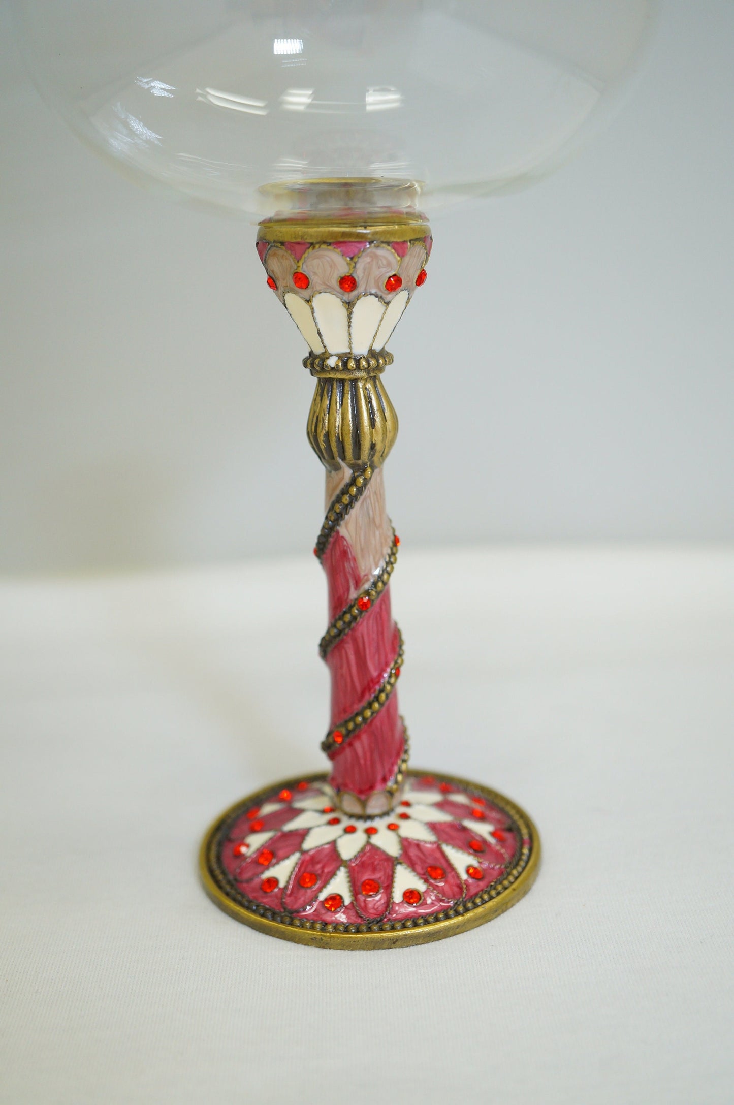 Cristiani Collezione Wine Glass with Decorative Pewter Stem Base 14K Gold Plated