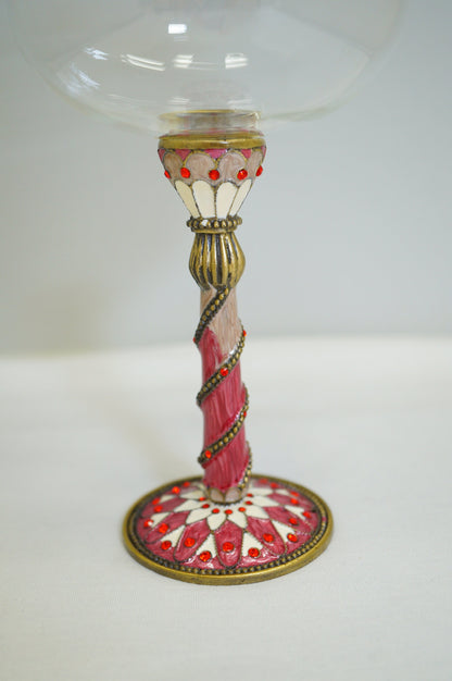 Cristiani Collezione Wine Glass with Decorative Pewter Stem Base 14K Gold Plated