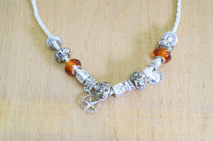 Faux Leather Charms Rhinestone Beaded Choker Necklace