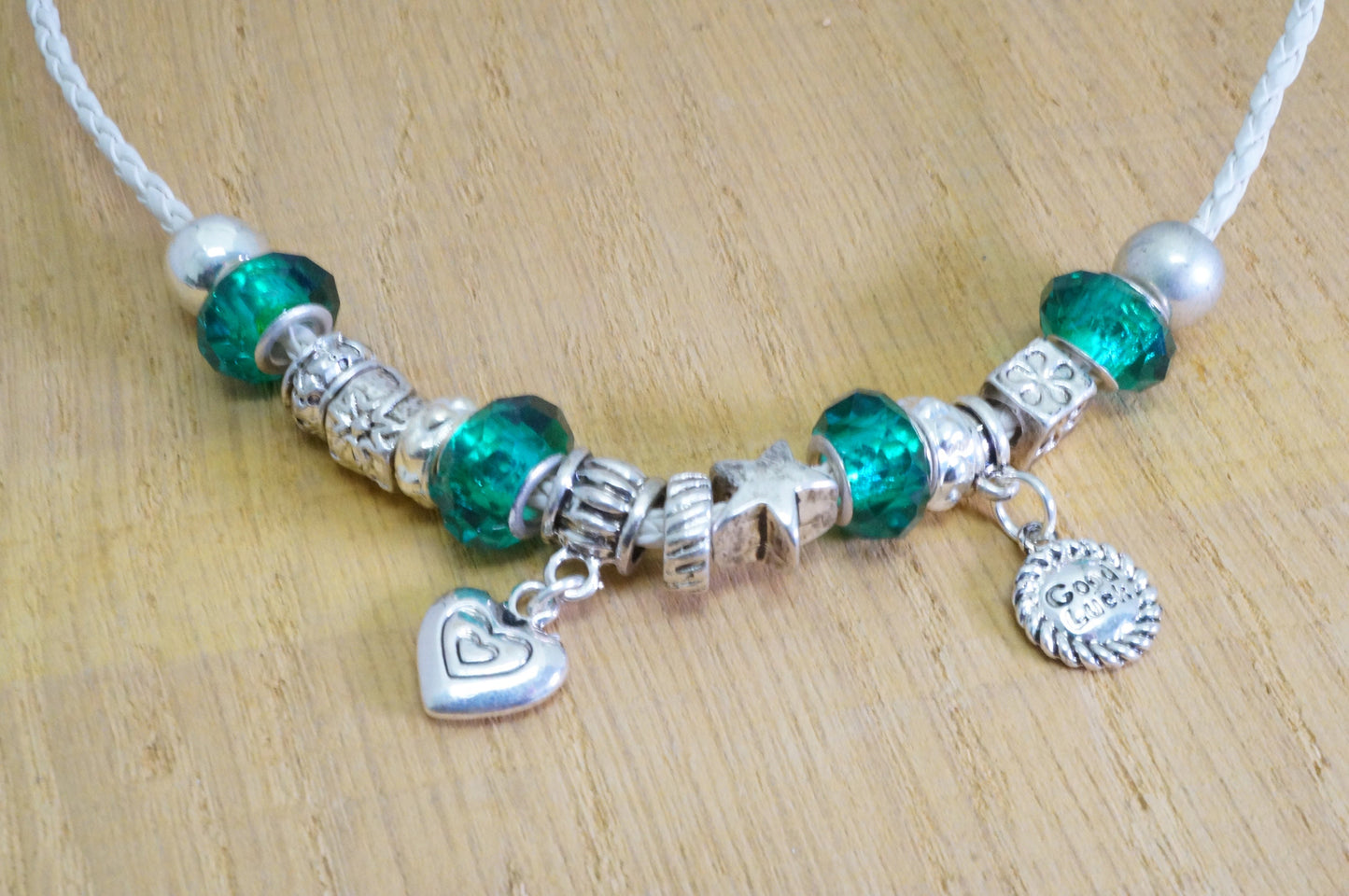 Faux Leather Charms Rhinestone Beaded Necklace