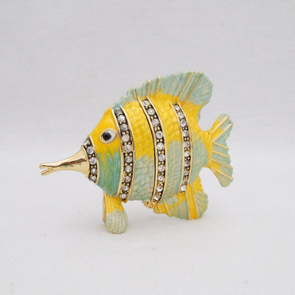 Cristiani Collezione Tropical Butterfly Fish Trinket Pewter Jeweled Enameled 14K Gold Plated