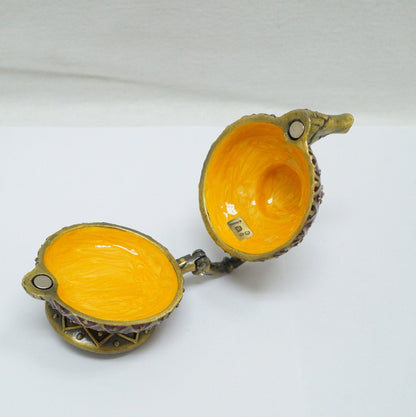 Vintage Burgundy Bronze Floral Jeweled Teapot Pewter Trinket 14K Gold Plated