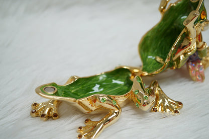 Cristiani Collezione Girl Fairy on Frog Trinket Box 14K Gold Plated