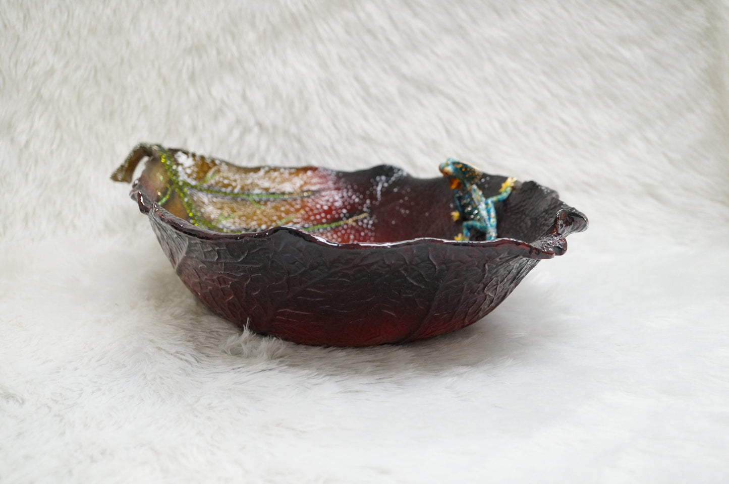 Playful Chameleon in Autumn Decorative Bowl