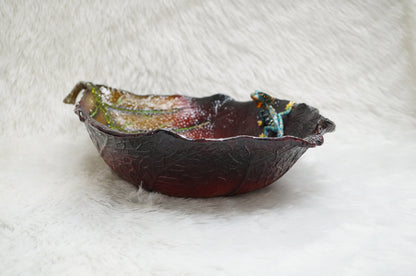 Playful Chameleon in Autumn Decorative Bowl