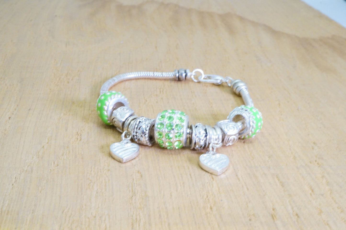 Faux Beaded Multi Charms Silver Toned Bracelet Fashion Jewelry