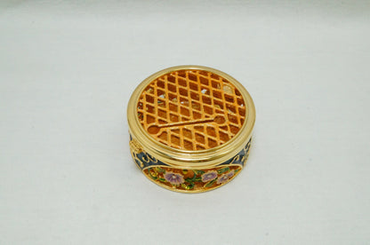 Cristiani Collezione Round Gold  Floral Trinket Box Pewter Enameled 14K Gold Plated