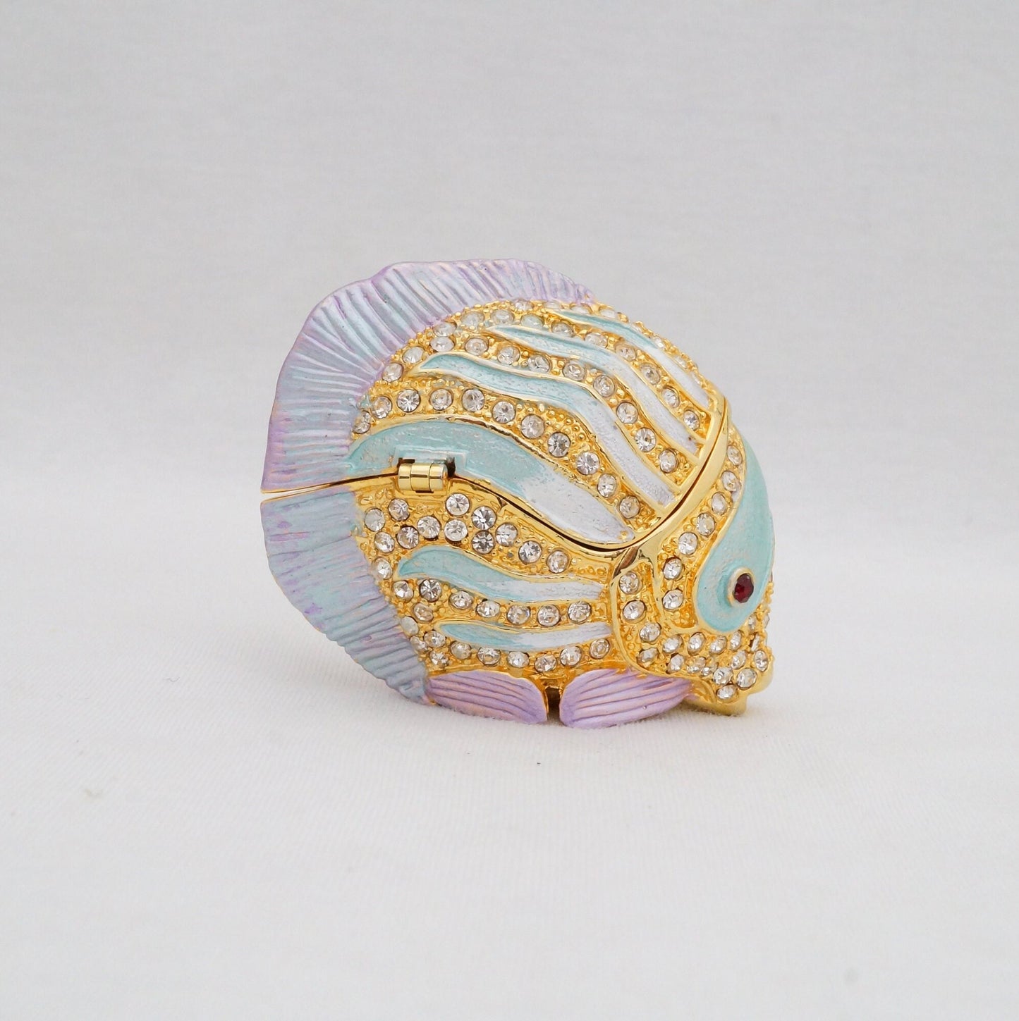 Cristiani Collezione Tropical Butterfly Fish Trinket Box Pewter Jeweled Enameled 14K Gold Plated