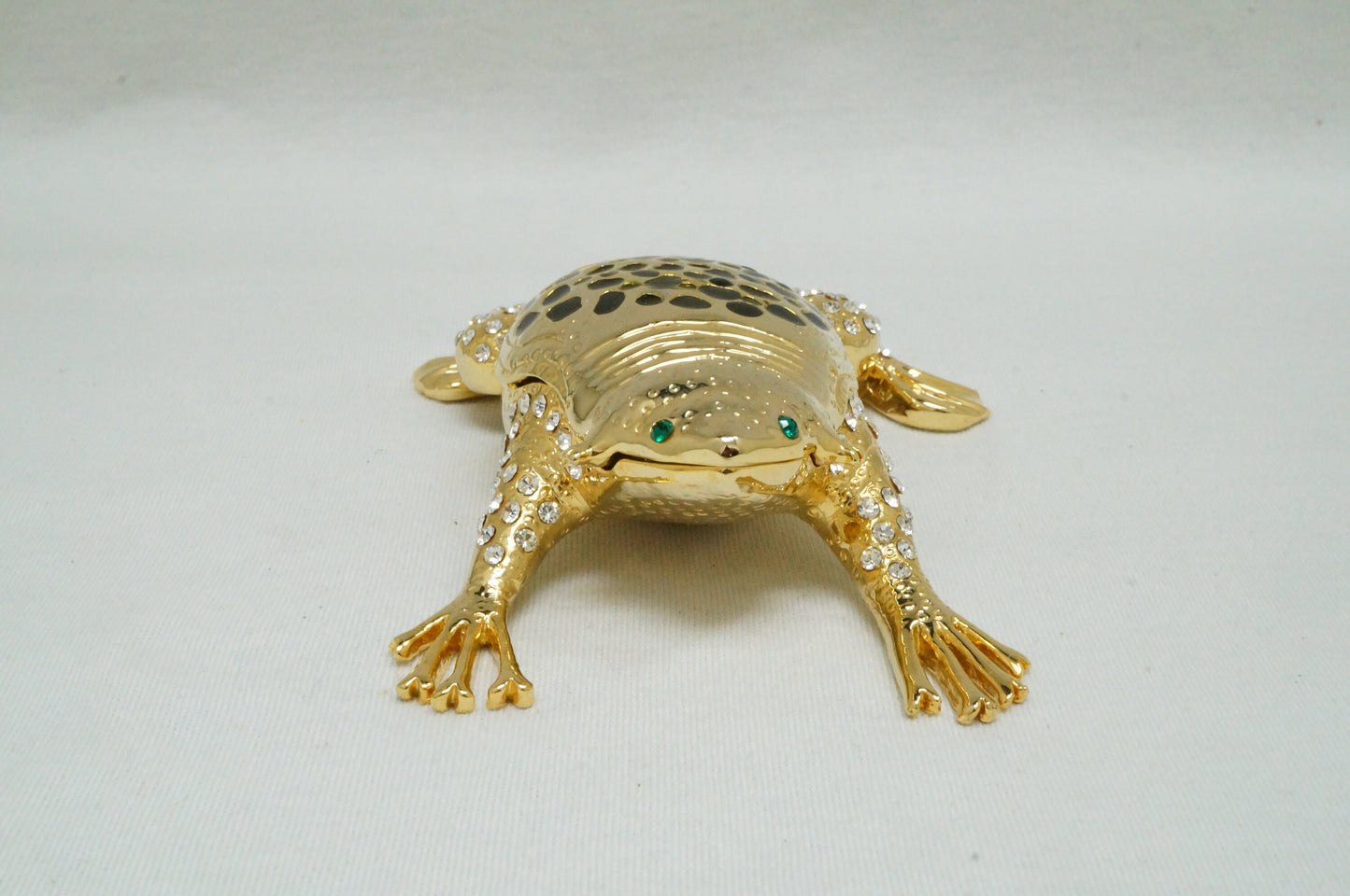 Vintage Gold Tone Jeweled Toad Frog Pewter Trinket Box figurine 14K Gold Plated