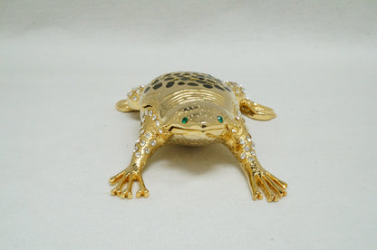 Vintage Gold Tone Jeweled Toad Frog Pewter Trinket Box figurine 14K Gold Plated