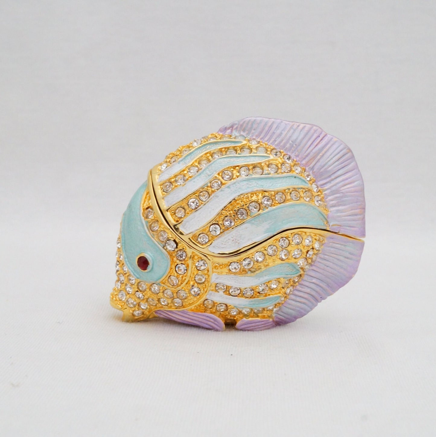 Cristiani Collezione Tropical Butterfly Fish Trinket Box Pewter Jeweled Enameled 14K Gold Plated