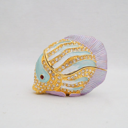 Cristiani Collezione Tropical Butterfly Fish Trinket Box Pewter Jeweled Enameled 14K Gold Plated