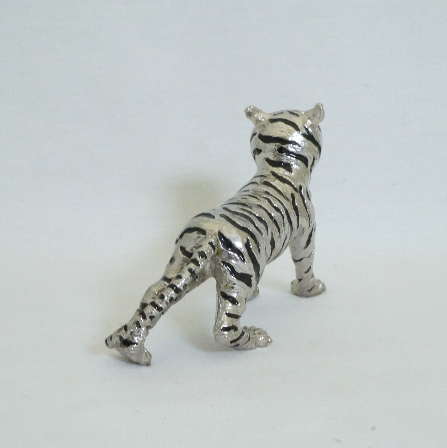 Vintage Silver Black Stripe Angry Lion Trinket Box Pewter Jeweled Enameled