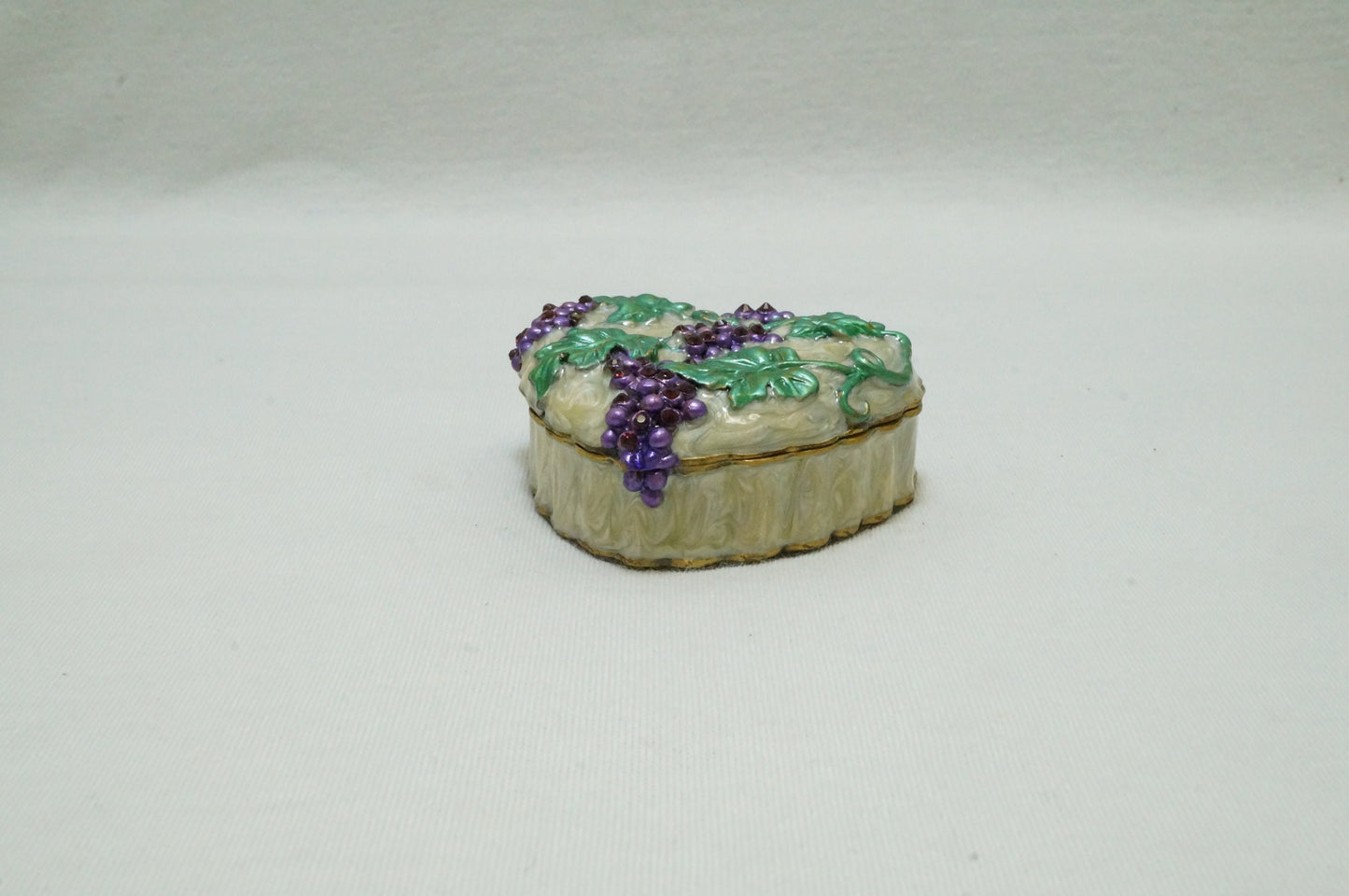 Vintage Heart Trinket Box with Grape and Vines Pewter Enamel