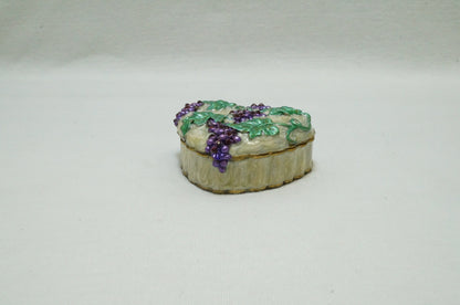 Vintage Heart Trinket Box with Grape and Vines Pewter Enamel
