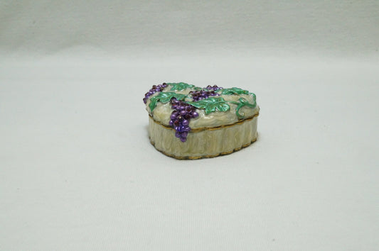 Vintage Heart Trinket Box with Grape and Vines Pewter Enamel